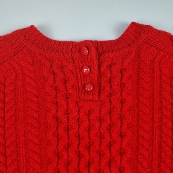 J. Crew Red Wool Cable Knit Crewneck Pullover Sweater Top Pockets Ribbed SIze M - Picture 6 of 8